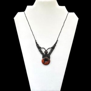 Collier boheme noir obsidienne acajou