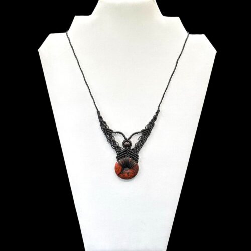 Collier boheme noir obsidienne acajou